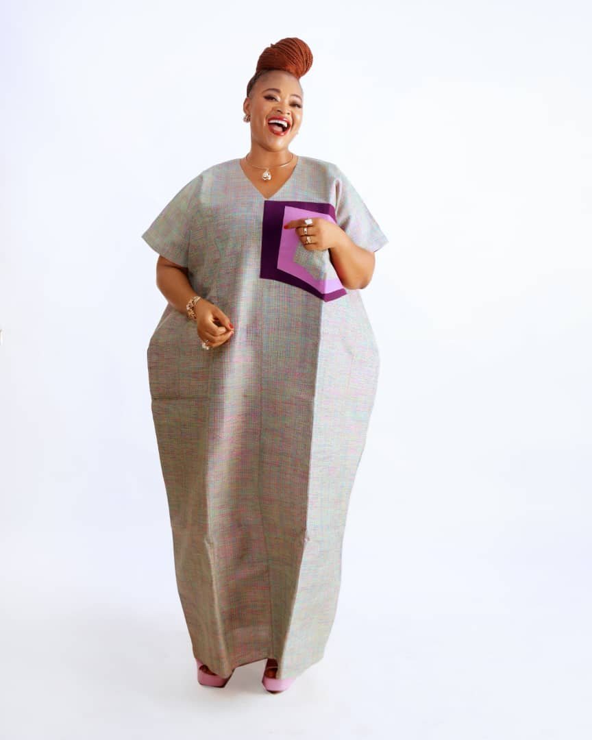 Grey Kaftan with Purple Trim