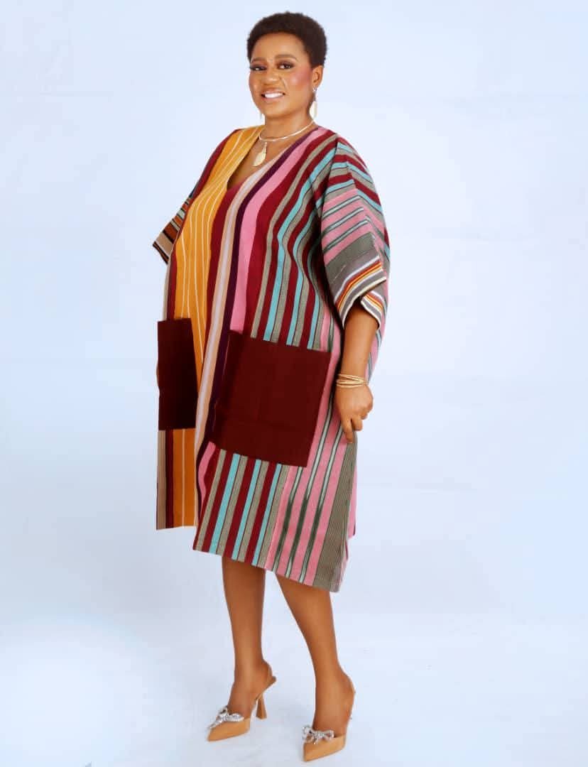 Multi-Stripe Dress with Velvet Pockets