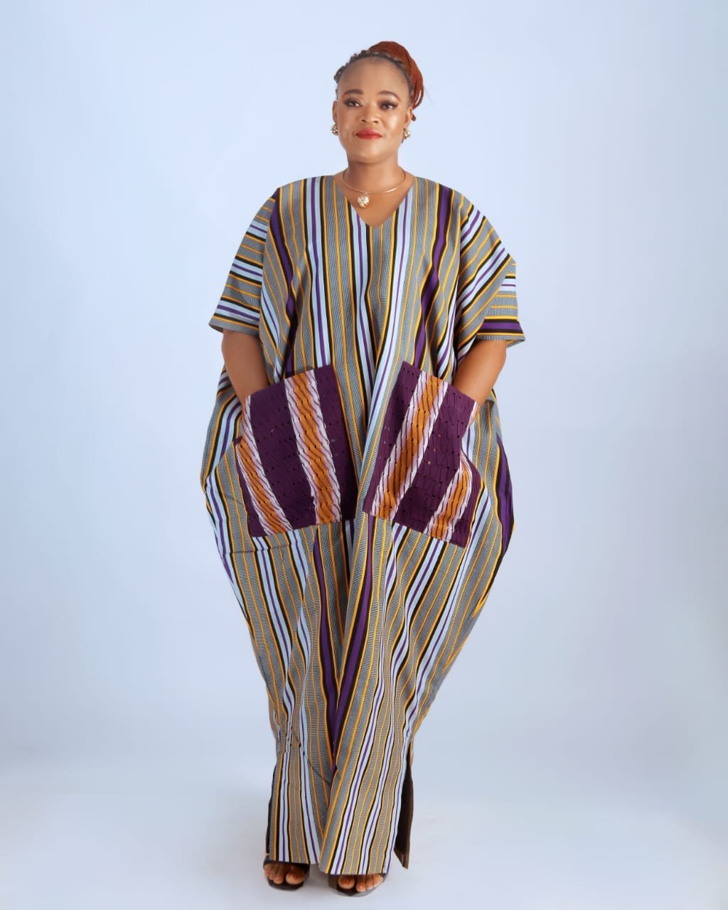 Aso-Oke Stripe Bubu with Velvet Pockets