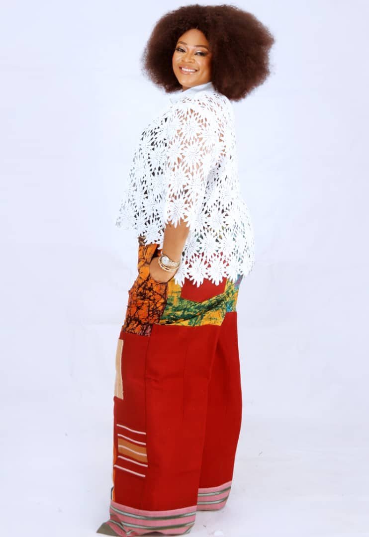 White Lace Top & Patchwork Trousers — photo 2