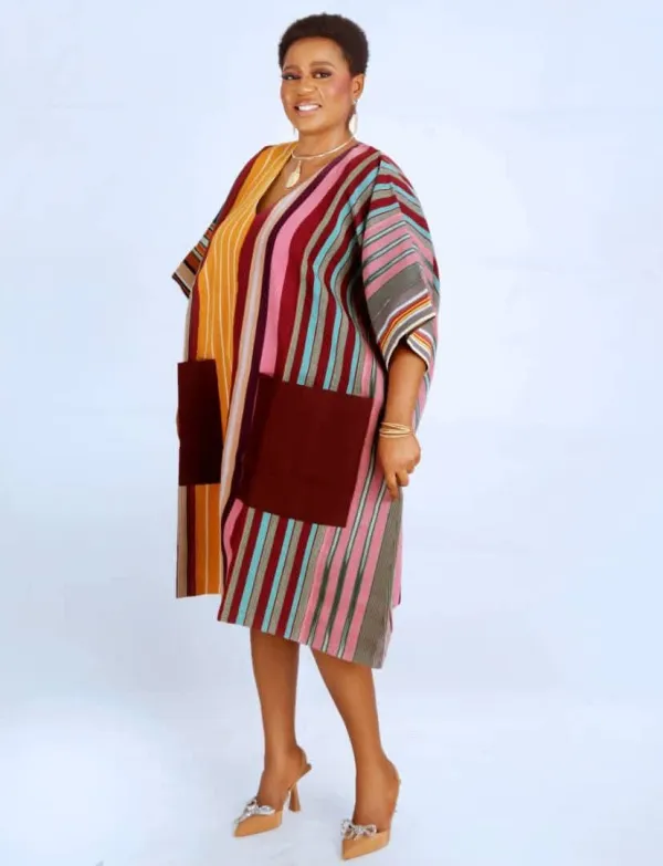 Multi-Stripe Dress with Velvet Pockets