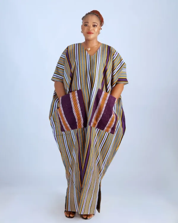 Aso-Oke Stripe Bubu with Velvet Pockets
