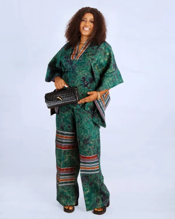Green Adire Set with Stripe Trousers